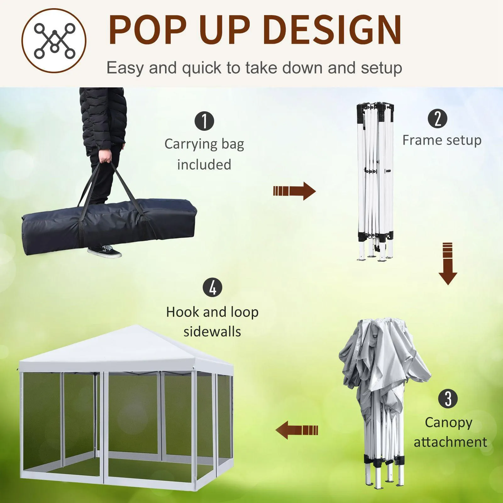 10' x 10' Pop Up Canopy Tent with Netting, Instant Gazebo, Carry Bag, Height Adjustable, Cream White