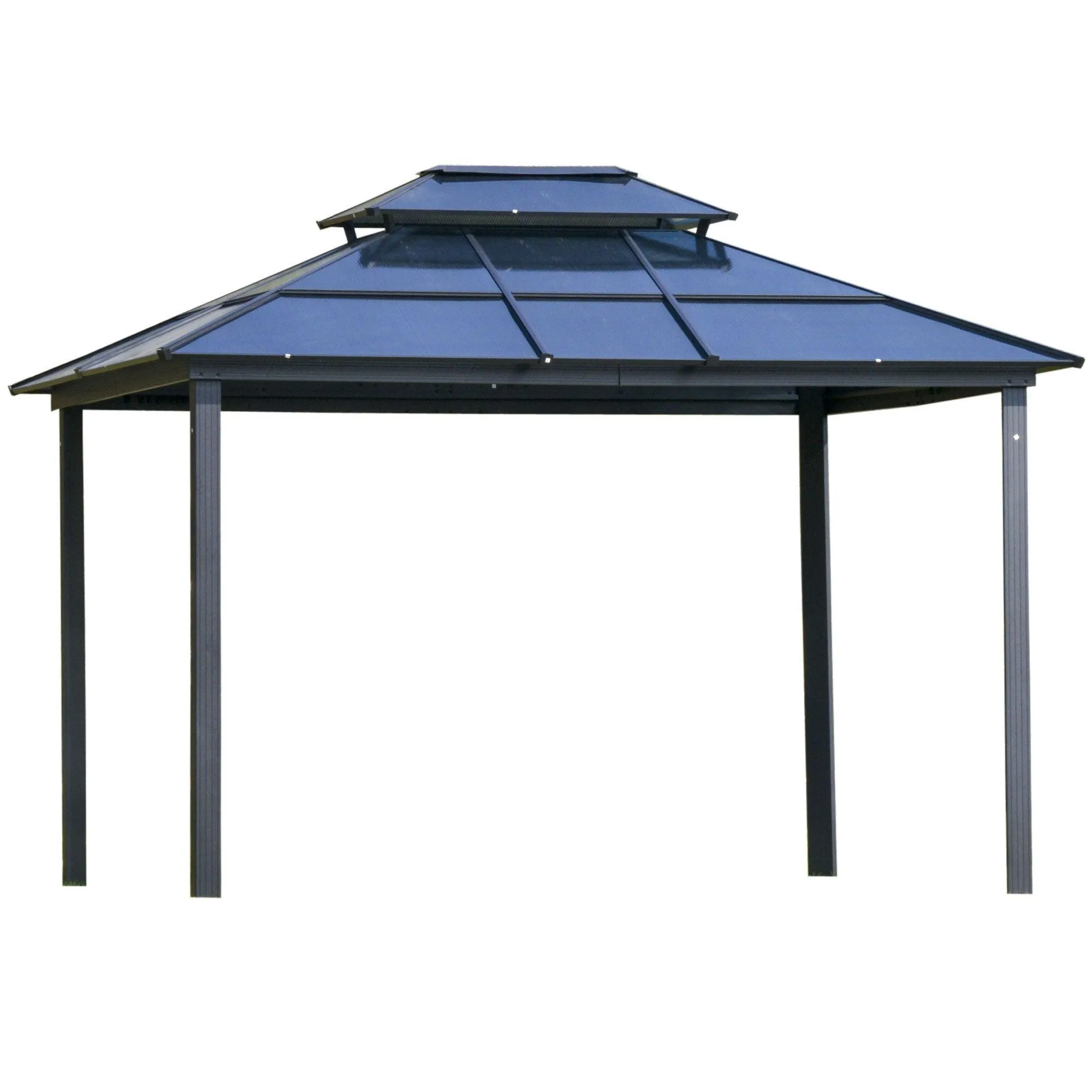 10' x 12' Hardtop Gazebo Canopy with Polycarbonate Double Roof, Aluminum Frame, Gray