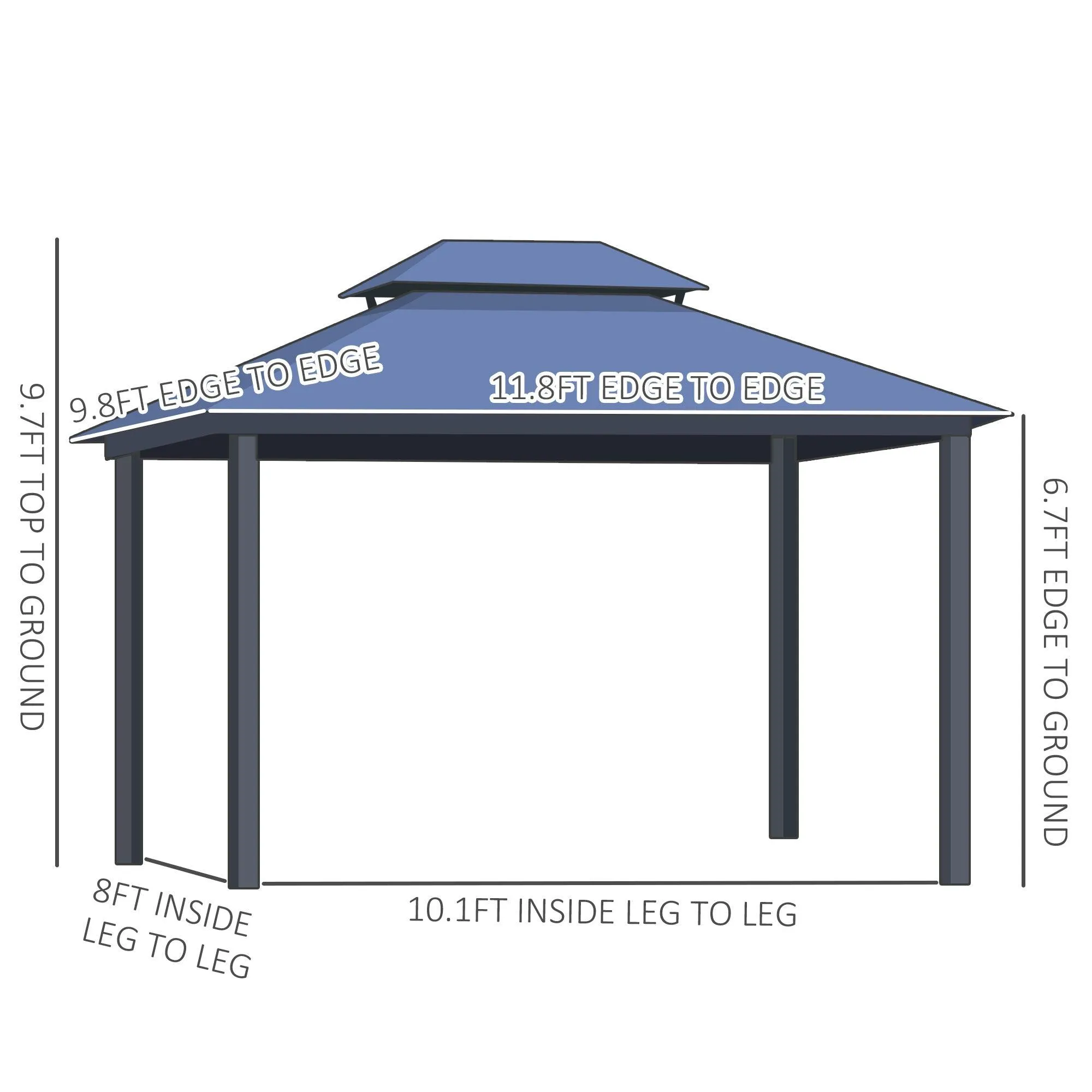 10' x 12' Hardtop Gazebo Canopy with Polycarbonate Double Roof, Aluminum Frame, Gray