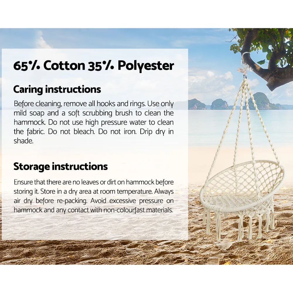 124cm Outdoor Hammock Chair with Stand Cotton Swing Relax Hanging - Cream