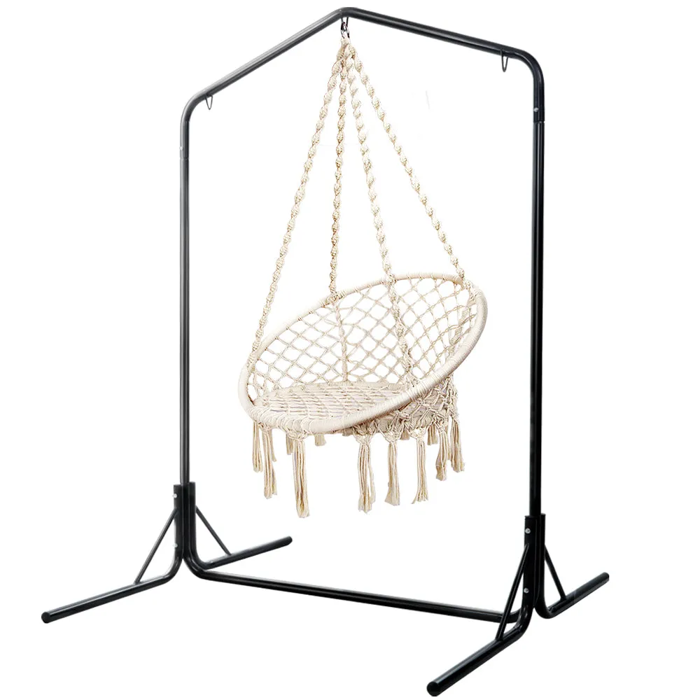 124cm Outdoor Hammock Chair with Stand Cotton Swing Relax Hanging - Cream