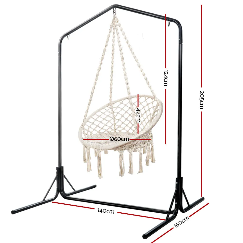 124cm Outdoor Hammock Chair with Stand Cotton Swing Relax Hanging - Cream