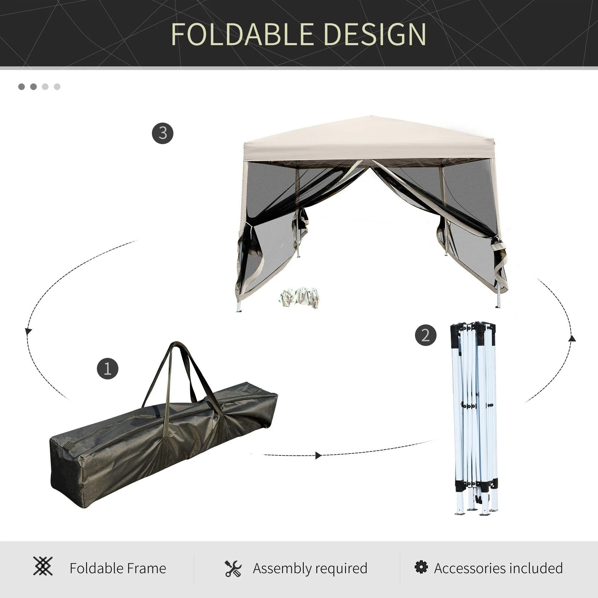 210D Oxford 10' x 10' Pop Up Canopy Tent with Netting, Instant Screen Room House