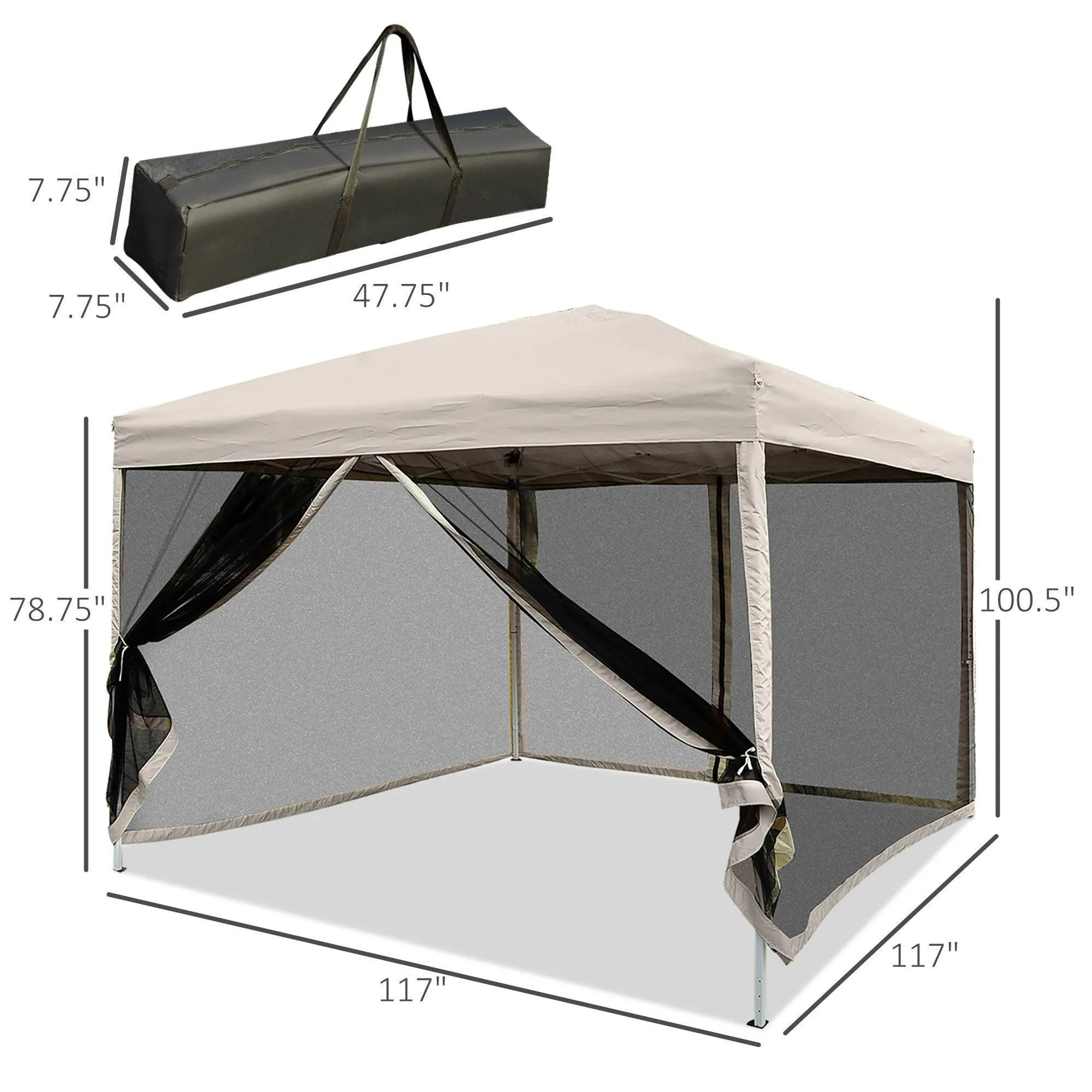 210D Oxford 10' x 10' Pop Up Canopy Tent with Netting, Instant Screen Room House