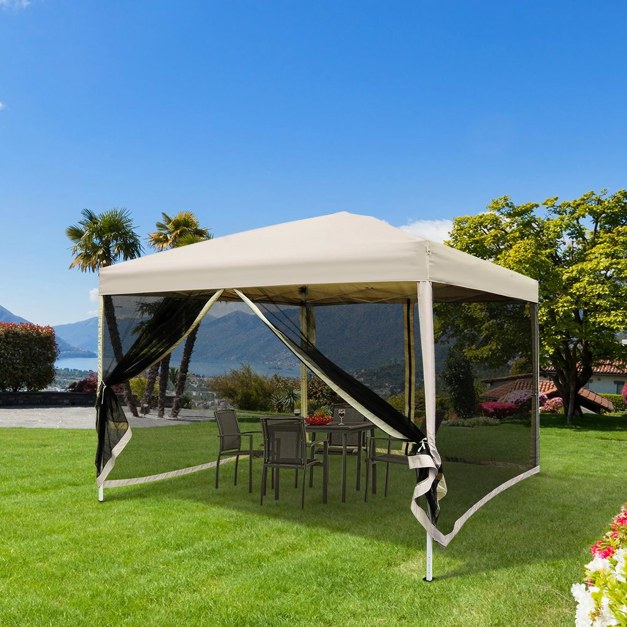 210D Oxford 10' x 10' Pop Up Canopy Tent with Netting, Instant Screen Room House