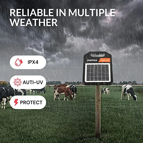 Andmon 10 Miles Solar Electric Fence Charger with Day or Night Mode, 0.11 Joule Portable Solar Fence Charger for Livestock, Preventing Predators from Intruding