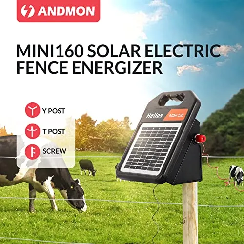 Andmon 10 Miles Solar Electric Fence Charger with Day or Night Mode, 0.11 Joule Portable Solar Fence Charger for Livestock, Preventing Predators from Intruding