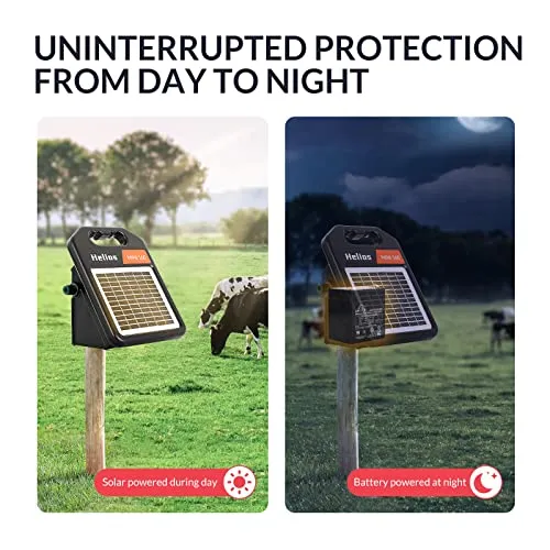 Andmon 10 Miles Solar Electric Fence Charger with Day or Night Mode, 0.11 Joule Portable Solar Fence Charger for Livestock, Preventing Predators from Intruding