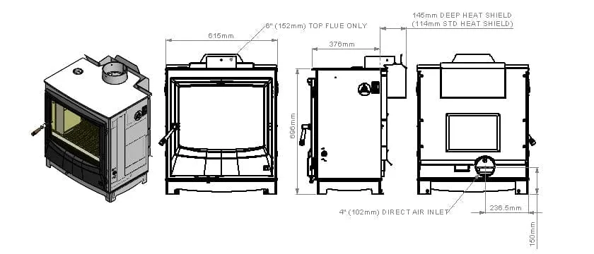 Arada Farringdon 1.6 Wood Burning Stove with Catalytic Convertor AR201