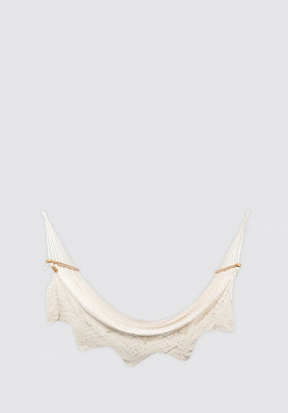 Boho Natural Cotton Hammock with Geometric Fringe (Wooden Bar)