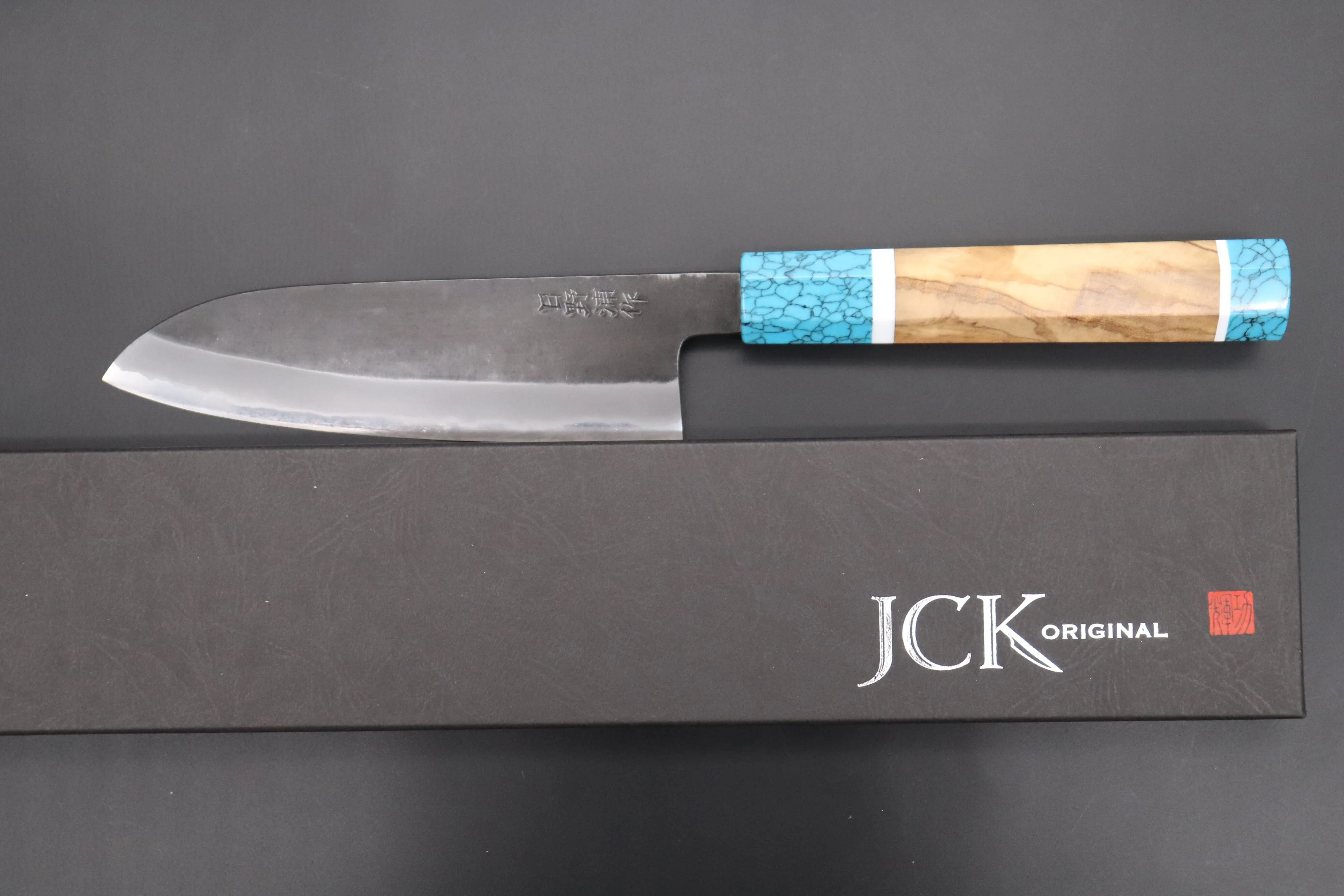 Custom Limited Edition, Hinoura White Steel No.1 Kurouchi Series HS1-4SP12 Wa Santoku 165mm (6.4 Inch)