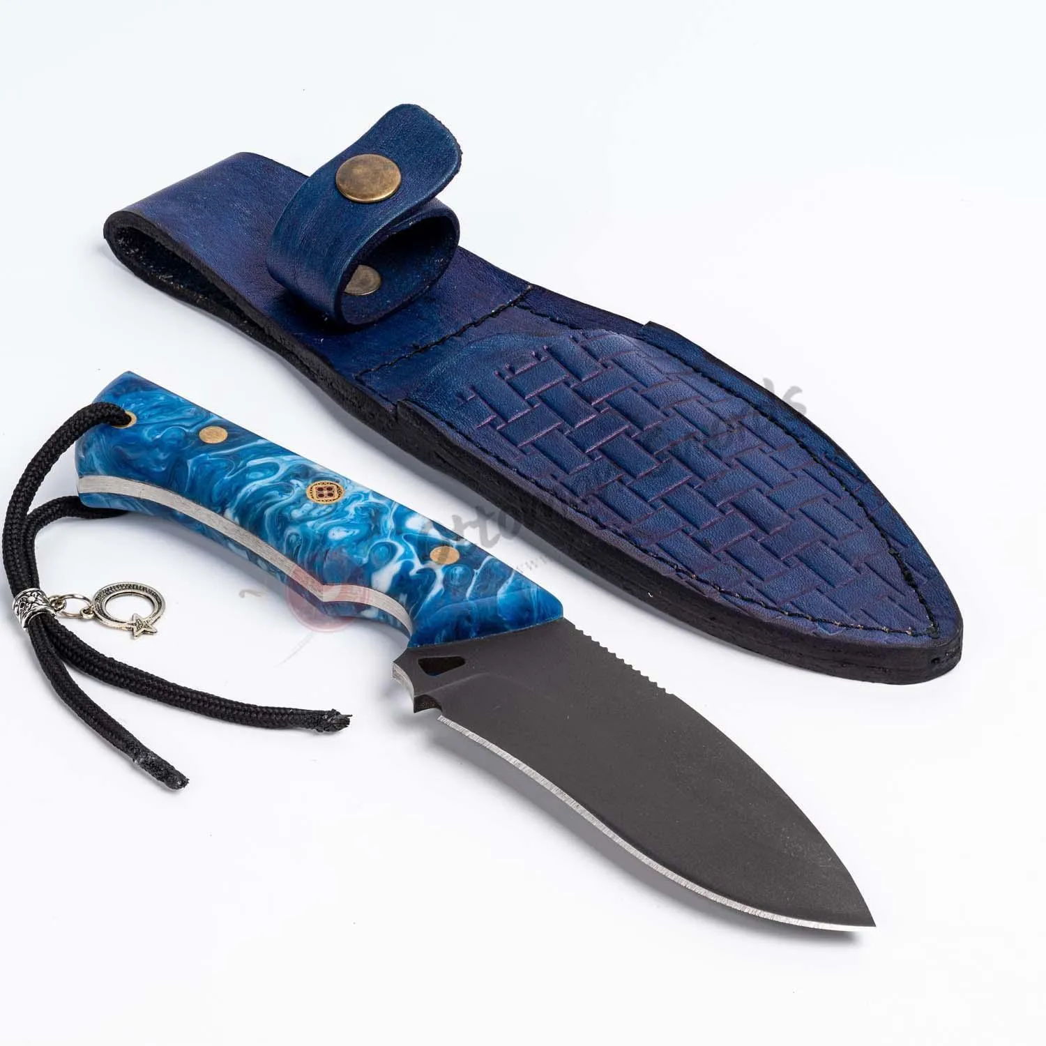 D2 Steel Survival BushCraft Knife Blue Epoxy Handle 10"