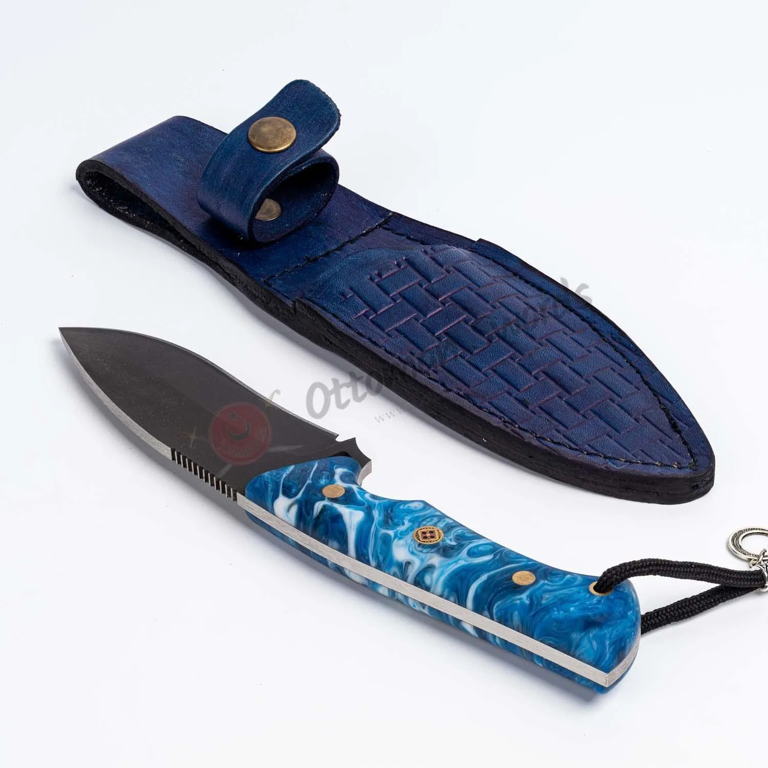 D2 Steel Survival BushCraft Knife Blue Epoxy Handle 10"