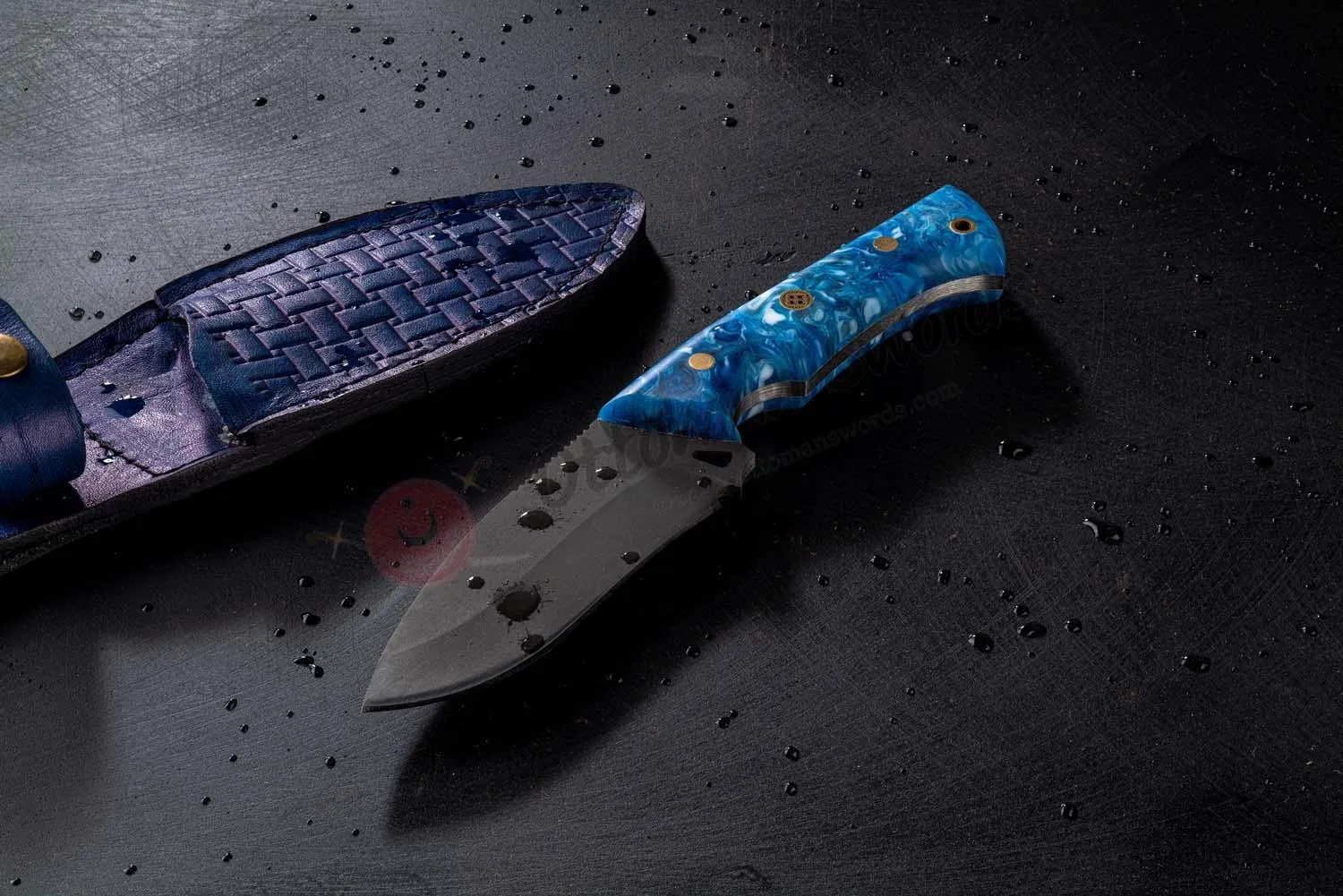 D2 Steel Survival BushCraft Knife Blue Epoxy Handle 10"