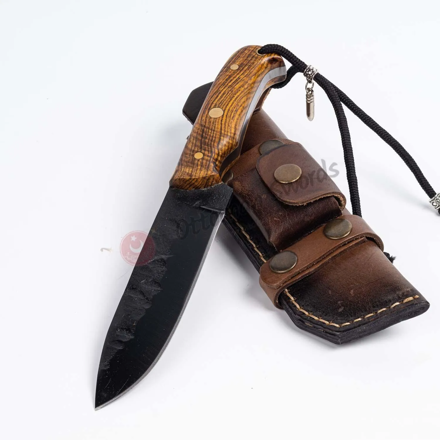 Hand Forged Black Blade Survival Knife Wooden Handle