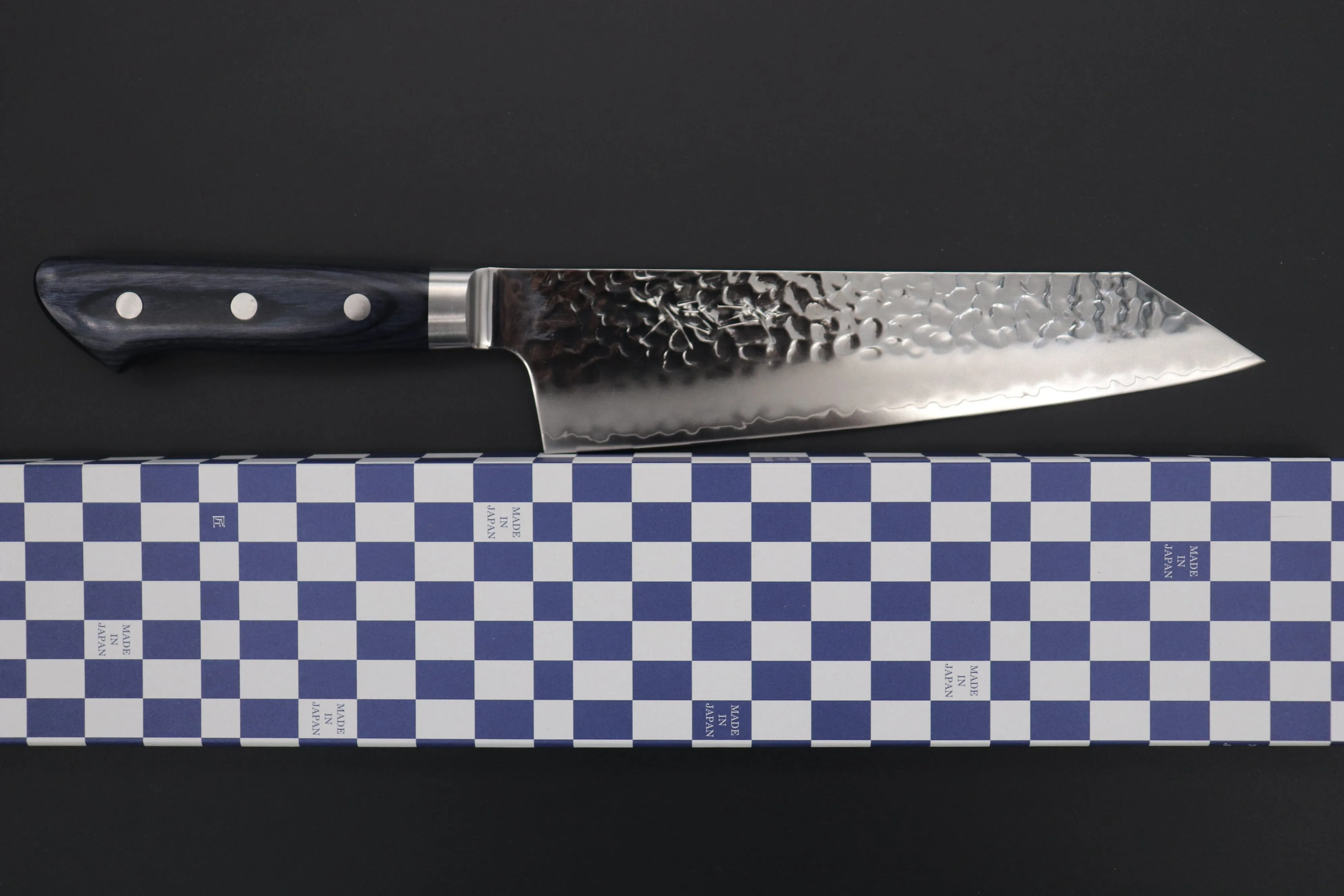 JCK Natures 青雲 Blue Clouds Series BCP-2 AUS10 Tsuchime Hammered Bunka (Kiritsuke) 190mm (7.4 inch, Royal Blue-Purple Pakka Wood Handle)