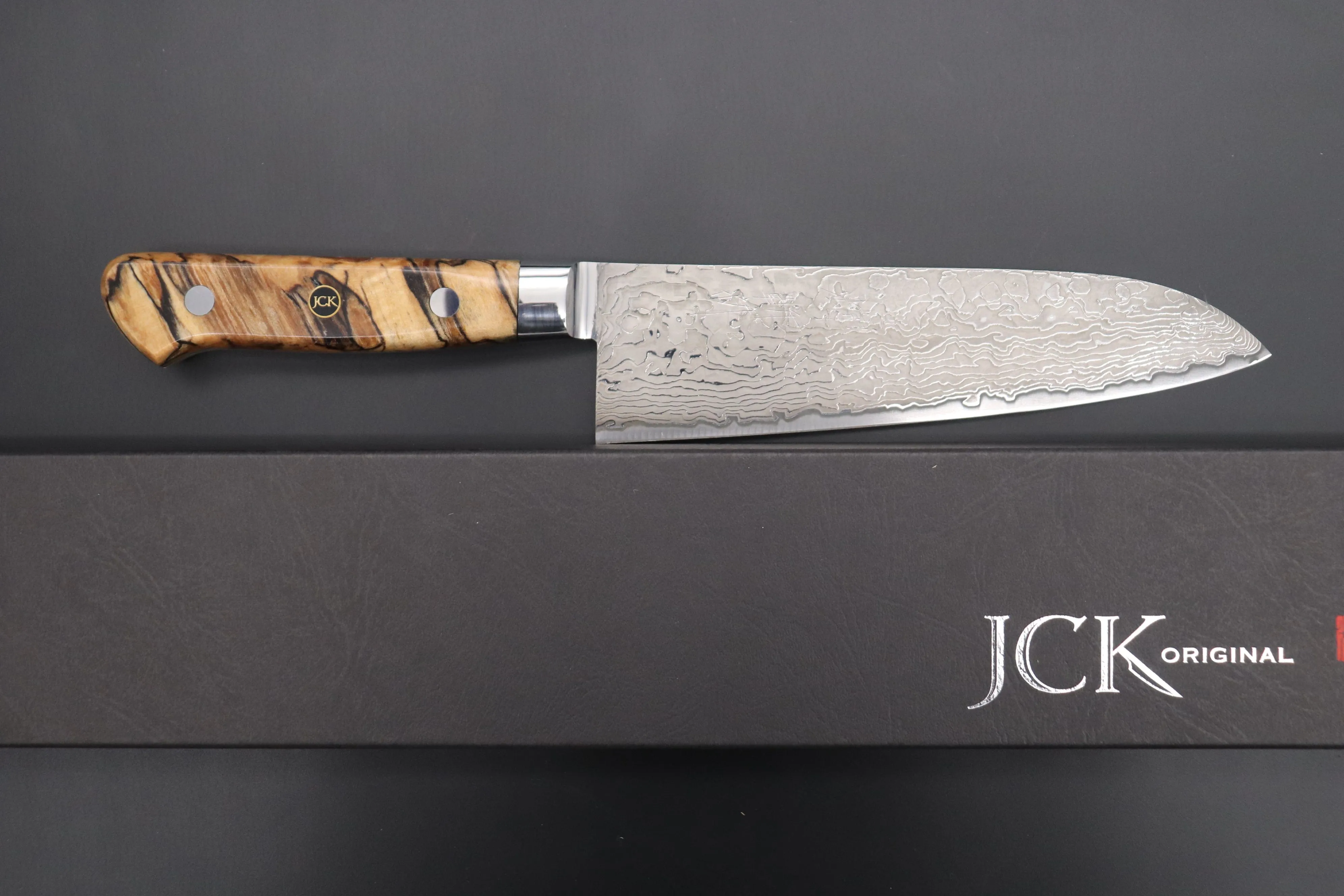 JCK Original Kagayaki NOVEL- Limited Edition Custom R-2 Damascus Series KNLTD-125 Santoku 175mm (6.8 inch, Forged Blade)