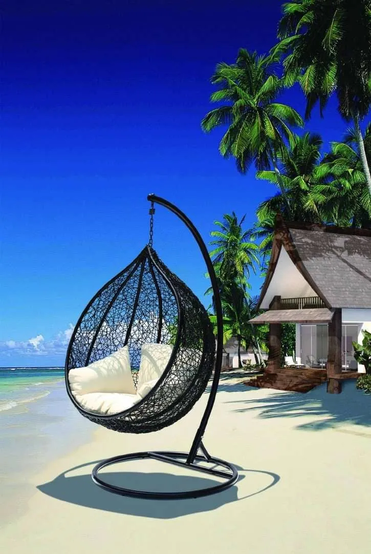 Outdoor Wicker Hanging Egg Chair with Stand