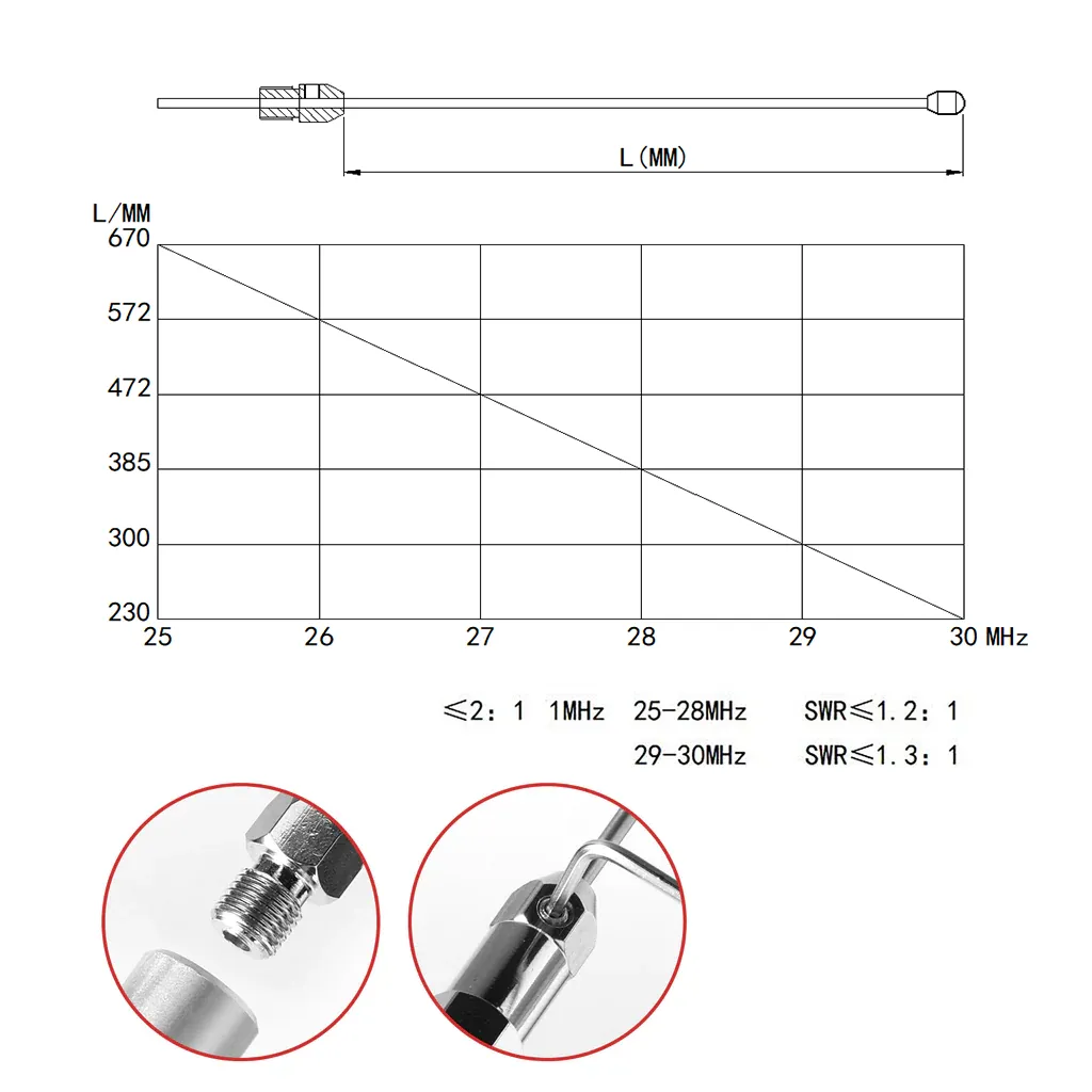 Radioddity CBL-561 Telescopic Antenna | 25-30mhz | 10m 11m | SWR 1.2-1.3 | for CB Radio 10 Meter Radio