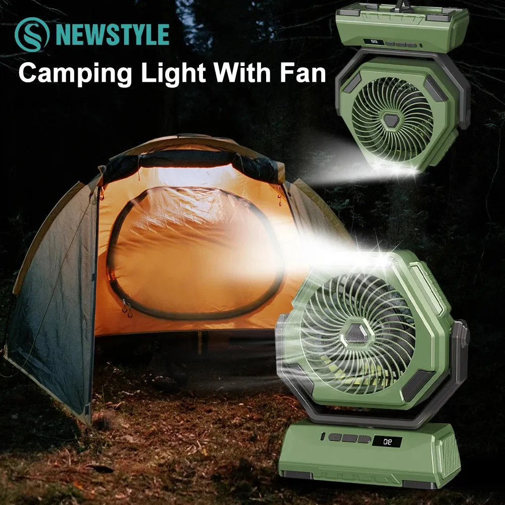 Rechargeable Camping Light With Fan, 6000mAh Outdoor Camping Tent Lantern, Portable Lighting With Shaking Fan for Picnic Travel