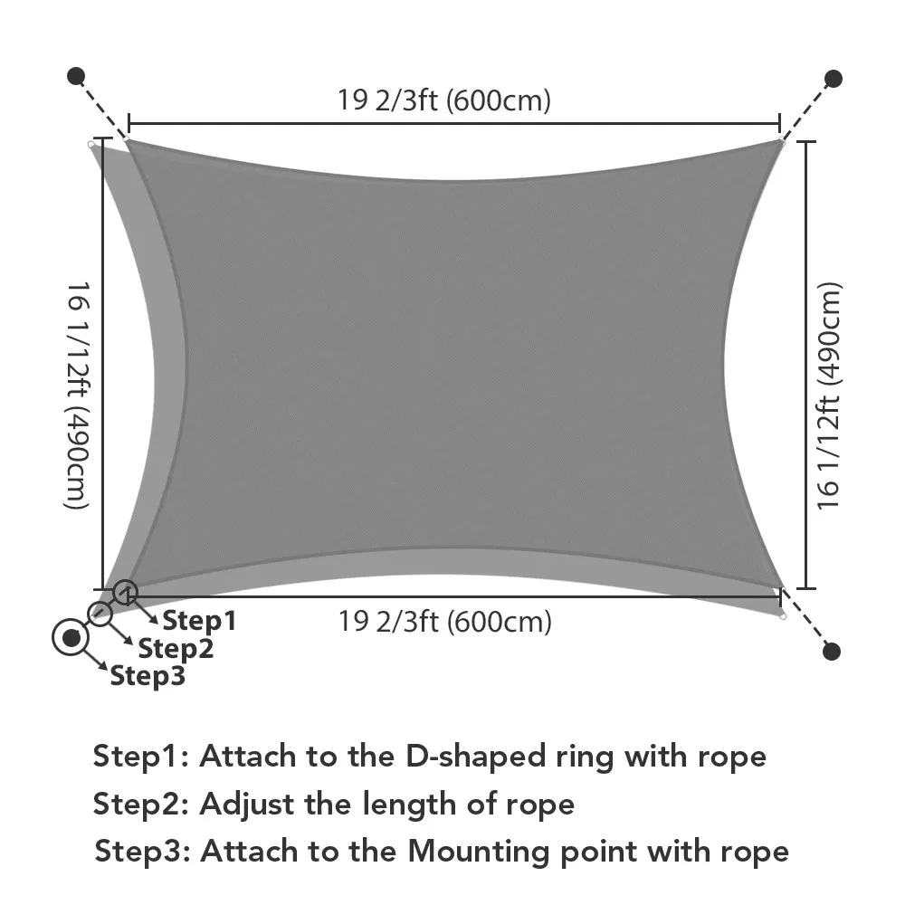 Rectangle Shade Sail Patio Deck Shade 20x16