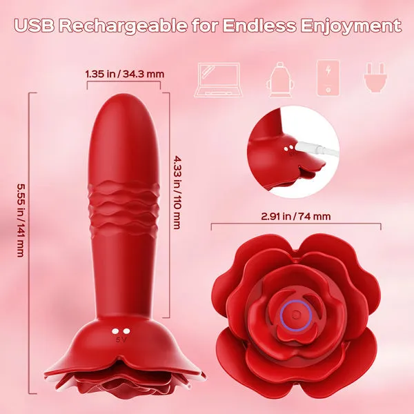 Remote Control Rose Thrusting Vibrating Anal Plug