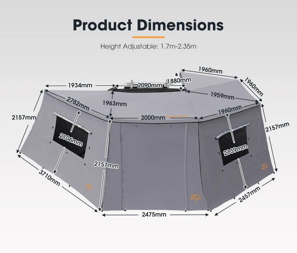 San Hima 270 Degree Awning With Side Wall Free-Standing Car Camping Sunshade