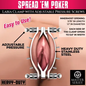 Spread Em Stainless Steel Poker Labia Clamp with Adjustable Pressure Screws