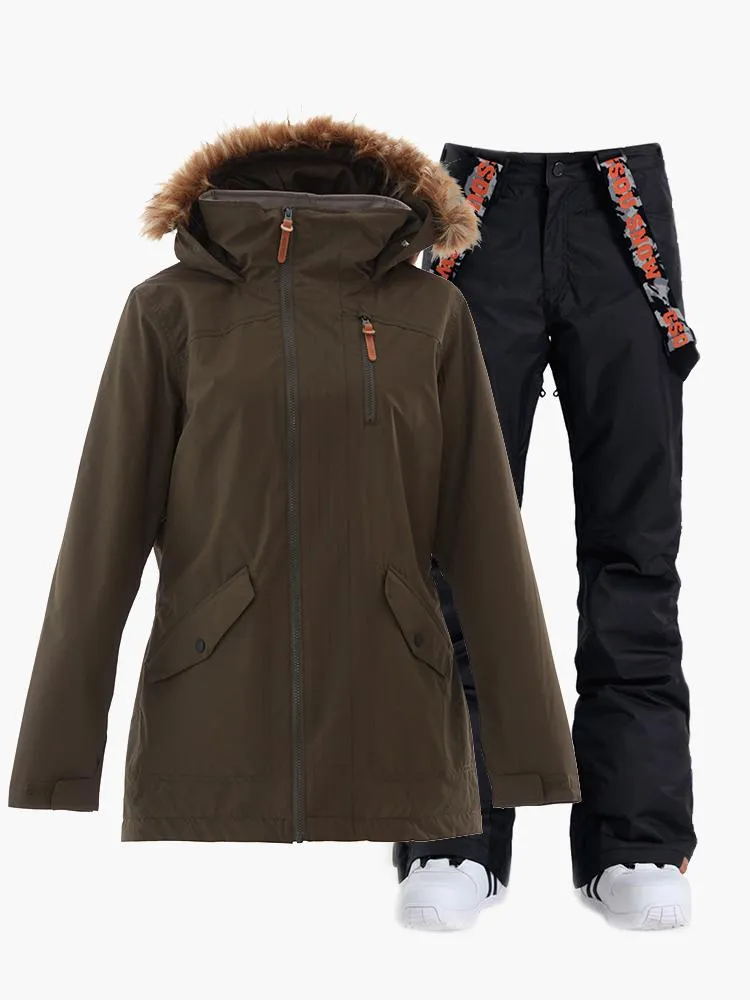 TreadSnow Women's Green Jackets & Black Pants Ski Suits