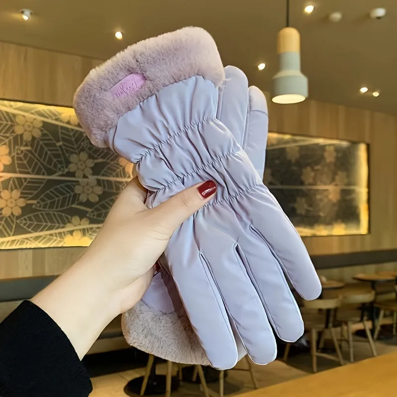 Women's Winter Touchscreen Gloves - Polyester 100% Fashion Full Finger with Velvet Lining, Windproof Warm Driving & Cycling Gloves, Hand Washable, Non-Stretch, Touch Screen Compatible